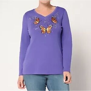 Quacker Factory Fall Bling Thing Long Sleeve Top